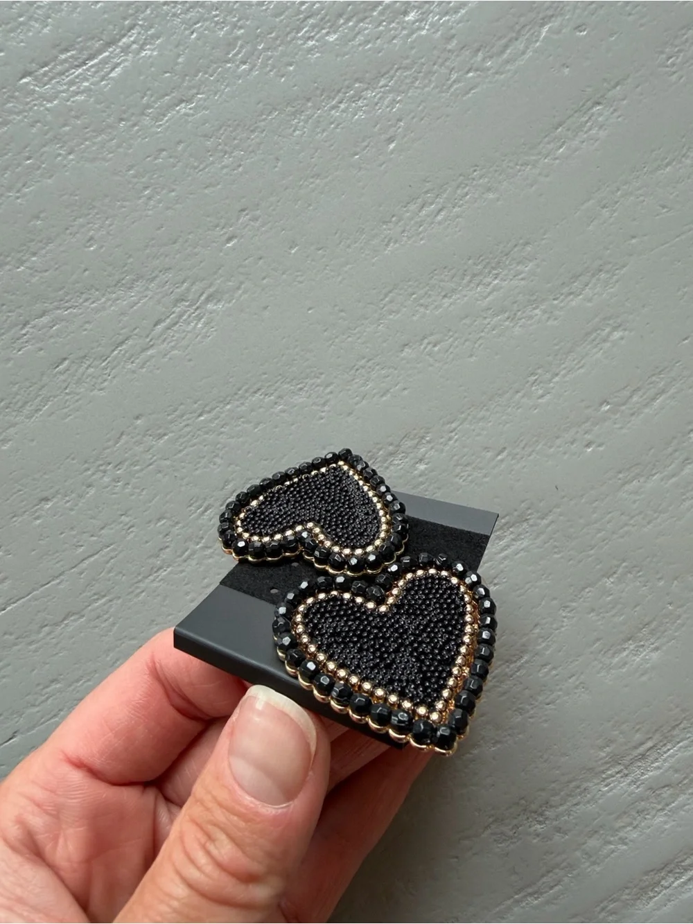 Heart Statement Earrings Black Gold